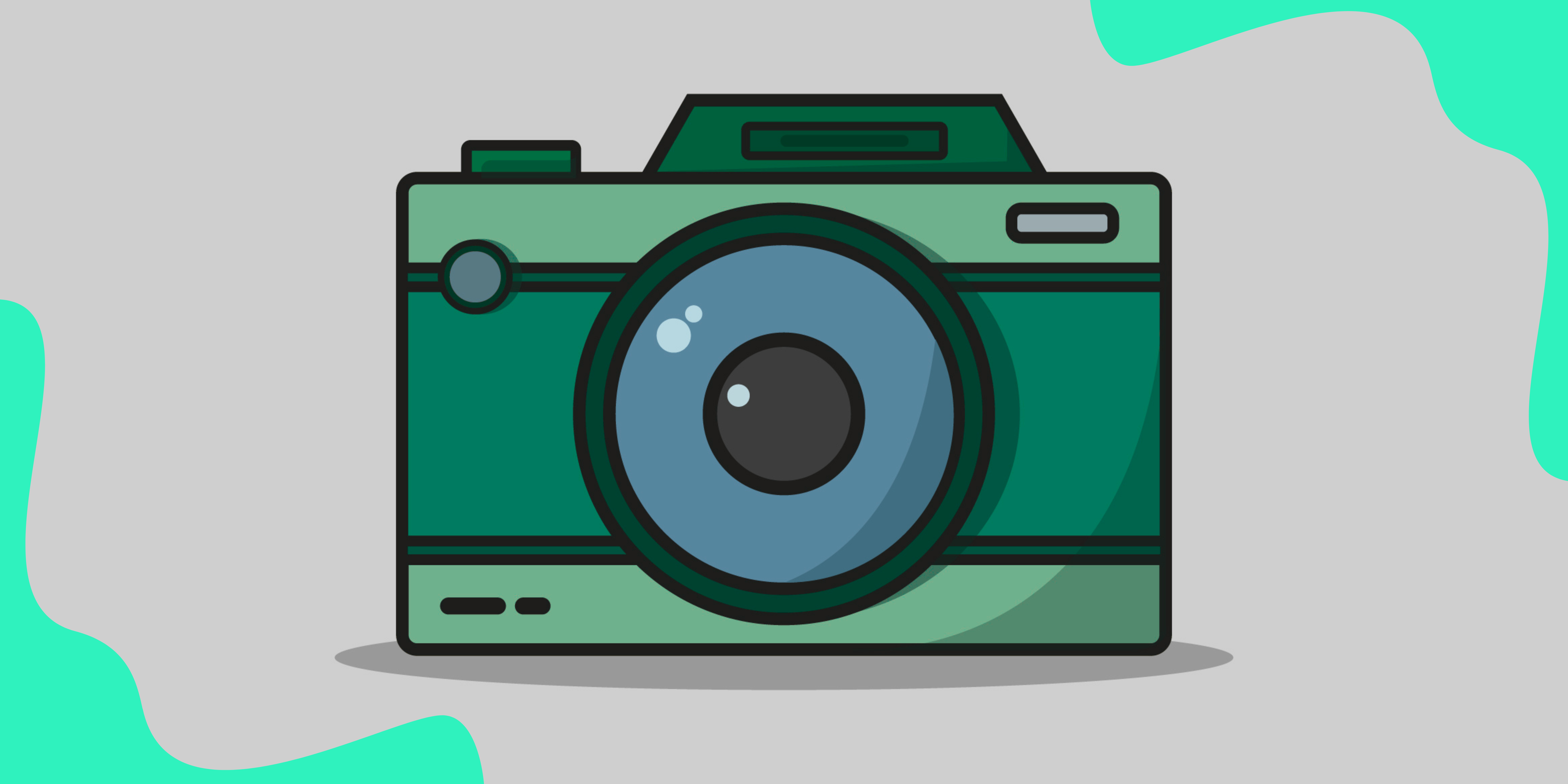 Graphic of camera for stock photography on grey and green background